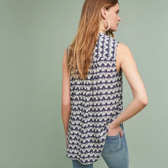 Maeve Petunia Pintucked Tank in Navy - sz XL - Picture 3 of 10